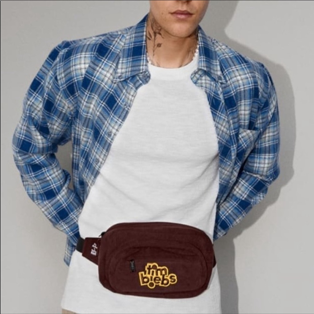 NEW JUSTIN Bieber x Tim Hortons belt bag fanny pack brown corduroy Canadian BNWT
